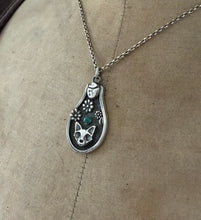 Load image into Gallery viewer, sterling silver potion bottle with cat skull, flowers and a Peruvian opal.