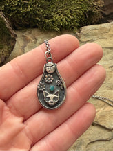 Load image into Gallery viewer, sterling silver cat skull in a potion bottle with Peruvian opal