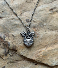 Load image into Gallery viewer, Sterling silver, handmade cat skull and flowers pendant