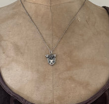Load image into Gallery viewer, sterling silver cat skull with flower crown.  Handmade in Ireland