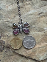 Load image into Gallery viewer, Tourmaline deathhead moth pendant.  Sterling silver, handmade.
