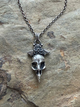 Load image into Gallery viewer, Sterling silver Ravens skull pendant.  Handmade.