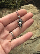 Load image into Gallery viewer, Sterling silver Ravens skull pendant.  Handmade.