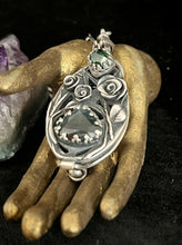 Load image into Gallery viewer, Tourmaline and sapphire duality  locket.  Today we bloom tomorrow we die.