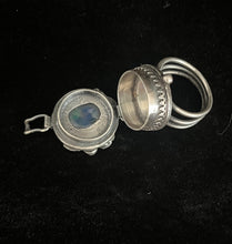 Load image into Gallery viewer, Opal, gold, silver poison locket ring.  handmade sterling silver size 7...