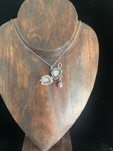 Load image into Gallery viewer, Tiny flower locket with ruby drop.  Sterling silver handmade pendant.