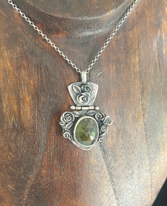 vesuvianite and sterling silver hinged pendant