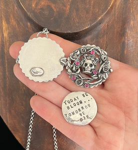 Duality pendant....  Tiny Rubies and a keepsake coin inside.  Sterling silver handmade.