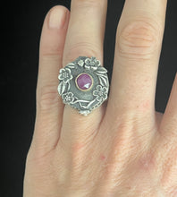 Load image into Gallery viewer, Poison locket ring ruby and 9ct gold. Sterling silver handmade locket ring size 9.5