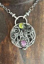 Load image into Gallery viewer, Duality locket, today we bloom, tomorrow we die.  Sterling silver with ruby and vesuvianite.