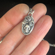Load image into Gallery viewer, Tiny Skull no. 3. handmade sterling silver pendant.