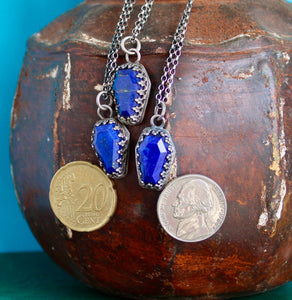 Lapis Lazuli Coffin, Sterling silver handmade pedant. Memento Mori, remember you must die.