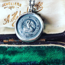 Load image into Gallery viewer, I die for those I love.  Pelican in her piety, Motherhood pendant. sterling silver antique wax seal impression.