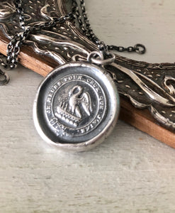 I die for those I love.  Pelican in her piety, Motherhood pendant. sterling silver antique wax seal impression.