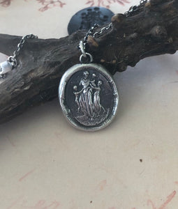 Motherhood, family.  Ideal Roman family portrait.  Antique wax letter seal pendant. Sterling wax seal impression