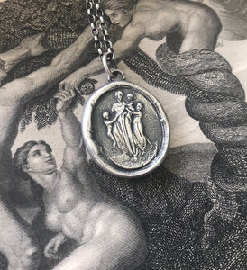 Motherhood, family.  Ideal Roman family portrait.  Antique wax letter seal pendant. Sterling wax seal impression