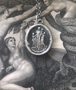 Motherhood, family.  Ideal Roman family portrait.  Antique wax letter seal pendant. Sterling wax seal impression