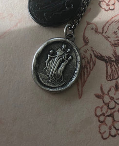 Motherhood, family.  Ideal Roman family portrait.  Antique wax letter seal pendant. Sterling wax seal impression