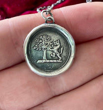 Load image into Gallery viewer, Strength and courage. Oak tree and Lion, Sterling silver heraldry pendant antique was seal impression.