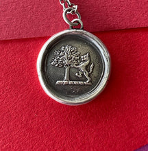 Load image into Gallery viewer, Strength and courage. Oak tree and Lion, Sterling silver heraldry pendant antique was seal impression.