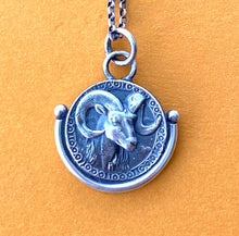 Load image into Gallery viewer, Aries handmade sterling silver pendant. Zodiac sign coin necklace.