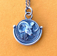 Load image into Gallery viewer, Aries handmade sterling silver pendant. Zodiac sign coin necklace.