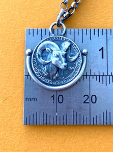 Aries handmade sterling silver pendant. Zodiac sign coin necklace.
