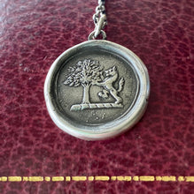 Load image into Gallery viewer, Strength and courage. Oak tree and Lion, Sterling silver heraldry pendant antique was seal impression.