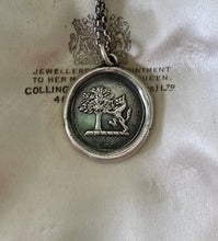 Load image into Gallery viewer, Strength and courage. Oak tree and Lion, Sterling silver heraldry pendant antique was seal impression.