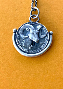 Aries handmade sterling silver pendant. Zodiac sign coin necklace.