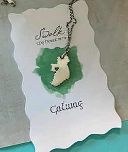 My Heart is in Ireland, choose your County.  Handmade, sterling silver map of Ireland.  Dublin, Wexford, Cork, Belfast, Waterford, Kerry
