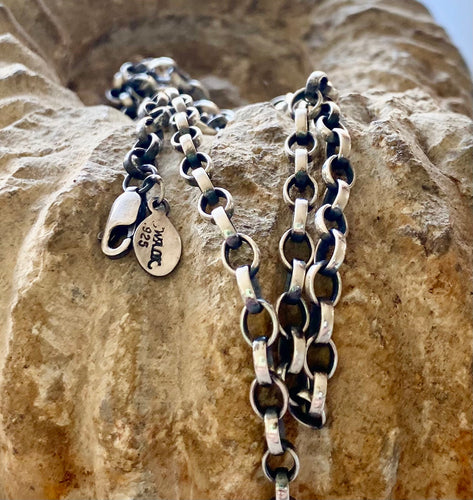 4mm rolo belcher chain.  Made in your size. Sterling silver chain with lobster clasp. Oxidised and hand polished.