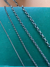 Load image into Gallery viewer, 4mm rolo belcher chain.  Made in your size. Sterling silver chain with lobster clasp. Oxidised and hand polished.