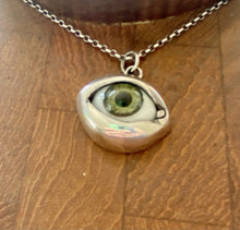 Load image into Gallery viewer, Sterling silver handmade glass eyeball pendant  necklace.  Moss green.