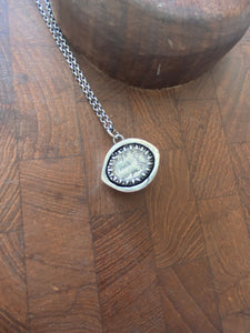 Sterling silver handmade glass eyeball pendant  necklace.  Moss green.