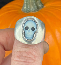 Load image into Gallery viewer, Reserved listing .  Sterling silver skull cameo ring.  Size 10 hand made sardonyx cameo ring