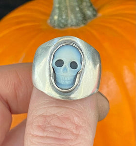 Reserved listing .  Sterling silver skull cameo ring.  Size 10 hand made sardonyx cameo ring