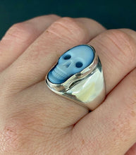 Load image into Gallery viewer, Sterling silver skull cameo ring.  Size 11 hand made sardonyx cameo ring.