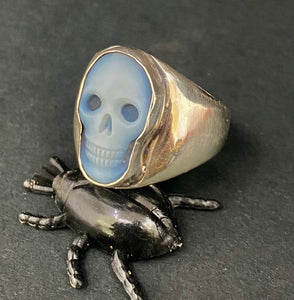 Sterling silver skull cameo ring.  Size 11 hand made sardonyx cameo ring.