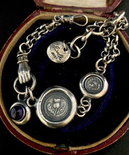 Load image into Gallery viewer, Scottish Victorian inspired bracelet.  Sterling silver, handmade bracelet with thistle charms and an amethyst gem.