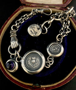 Scottish Victorian inspired bracelet.  Sterling silver, handmade bracelet with thistle charms and an amethyst gem.