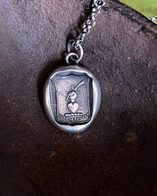 Load image into Gallery viewer, True to the end. Fight for love.  Antique wax letter seal impression. Sterling silver meaningful pendant.