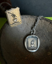 Load image into Gallery viewer, True to the end. Fight for love.  Antique wax letter seal impression. Sterling silver meaningful pendant.