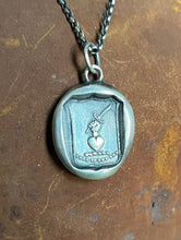Load image into Gallery viewer, True to the end. Fight for love.  Antique wax letter seal impression. Sterling silver meaningful pendant.