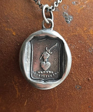 Load image into Gallery viewer, True to the end. Fight for love.  Antique wax letter seal impression. Sterling silver meaningful pendant.