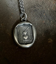 Load image into Gallery viewer, True to the end. Fight for love.  Antique wax letter seal impression. Sterling silver meaningful pendant.