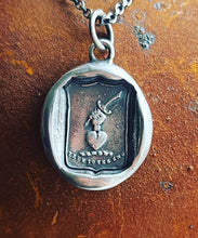 Load image into Gallery viewer, True to the end. Fight for love.  Antique wax letter seal impression. Sterling silver meaningful pendant.