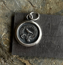 Load image into Gallery viewer, Medium, God Feeds the Ravens 19mm sterling silver antique wax letter seal. Religious pendant featuring a crow or raven   (A01-1)