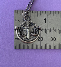 Load image into Gallery viewer, Libra handmade sterling silver pendant. Zodiac sign coin necklace.