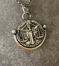 Load image into Gallery viewer, Libra handmade sterling silver pendant. Zodiac sign coin necklace.